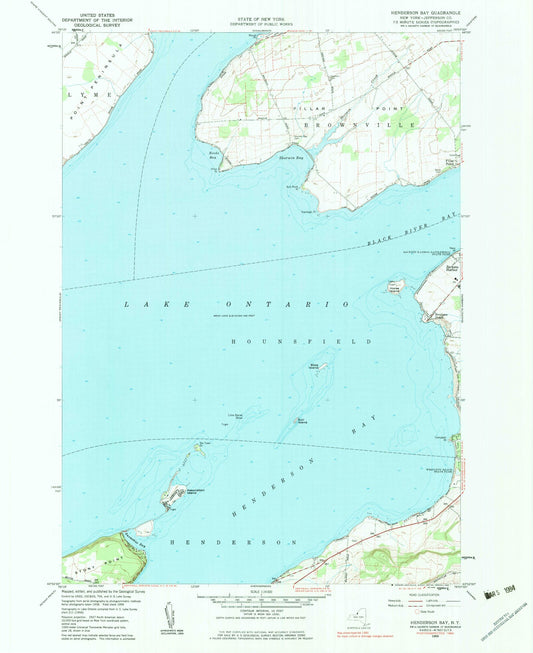 Classic USGS Henderson Bay New York 7.5'x7.5' Topo Map Image