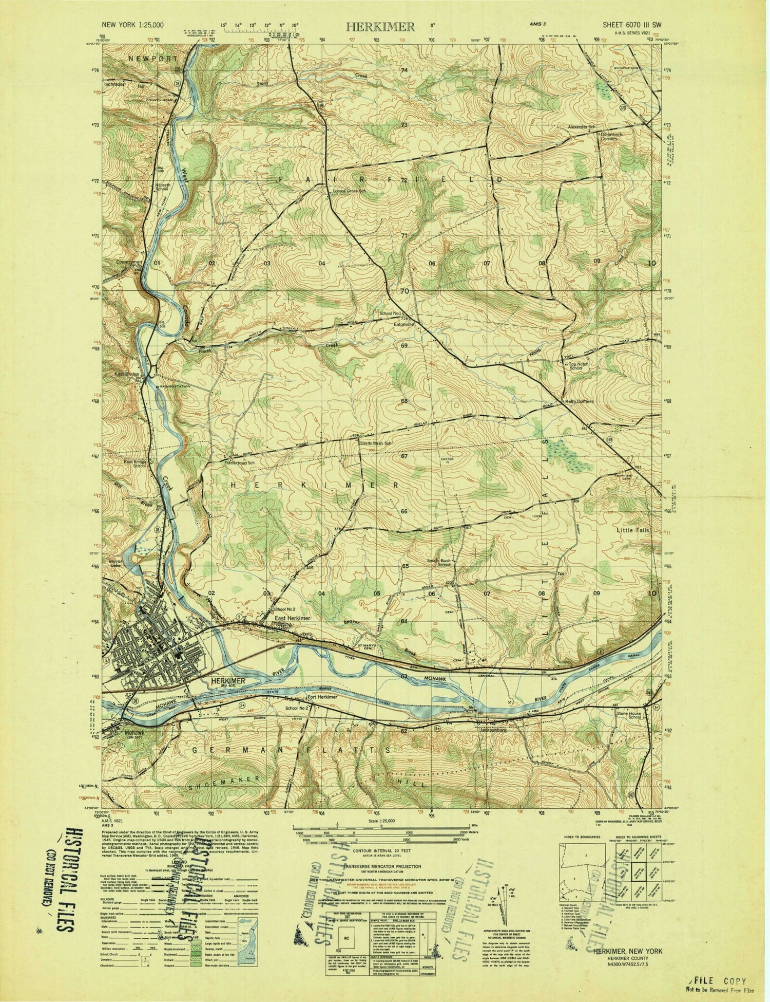 Classic USGS Herkimer New York 7.5'x7.5' Topo Map Image