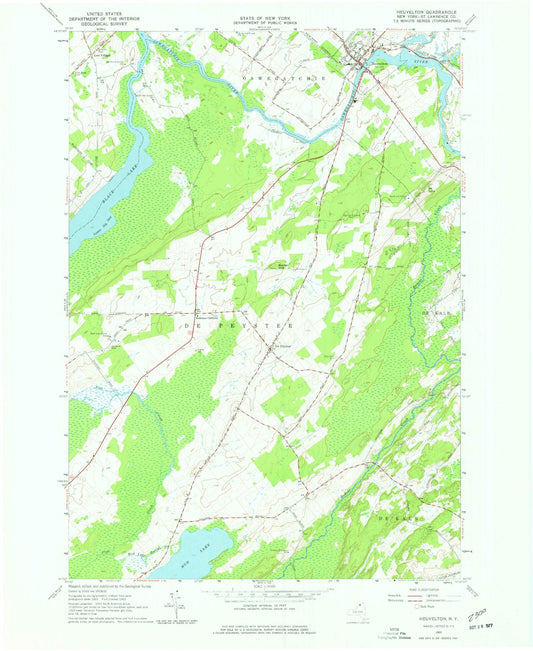 Classic USGS Heuvelton New York 7.5'x7.5' Topo Map Image