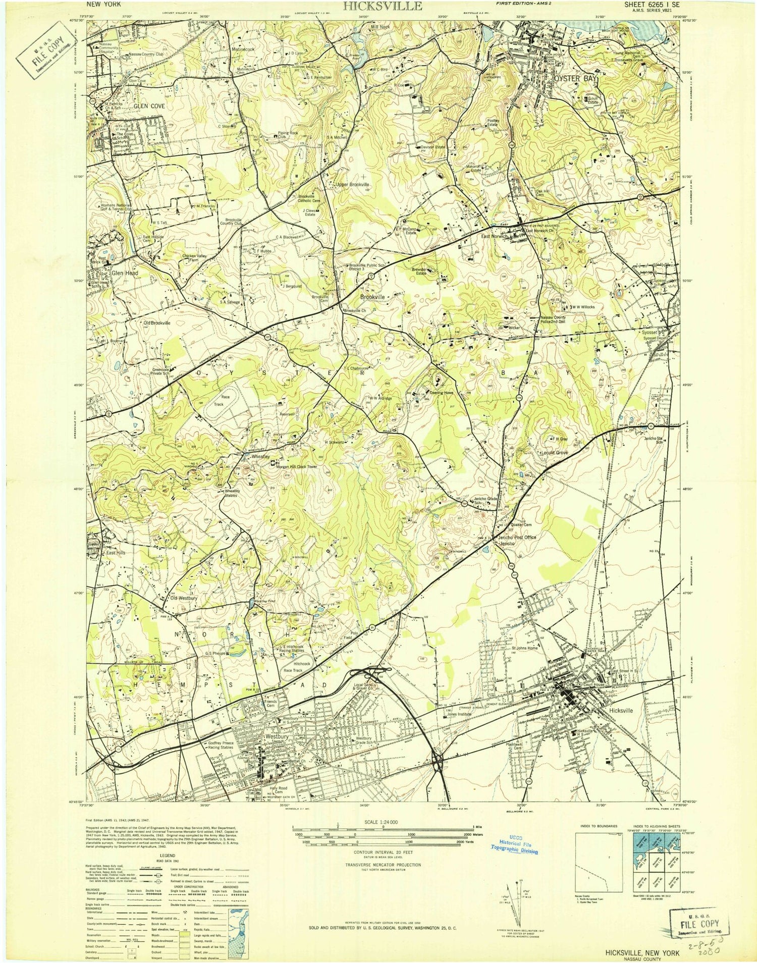 Classic USGS Hicksville New York 7.5'x7.5' Topo Map Image