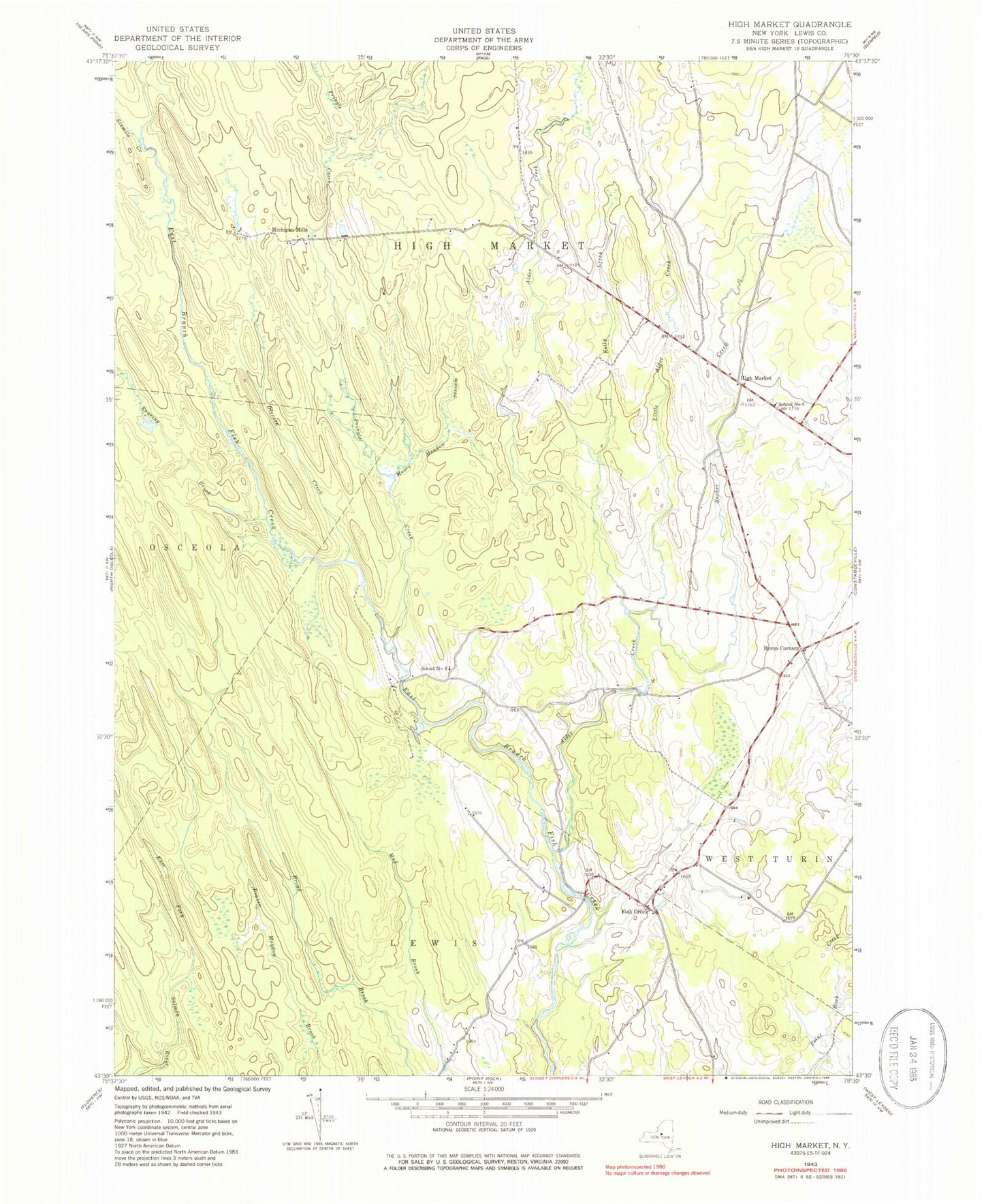 Classic USGS High Market New York 7.5'x7.5' Topo Map Image