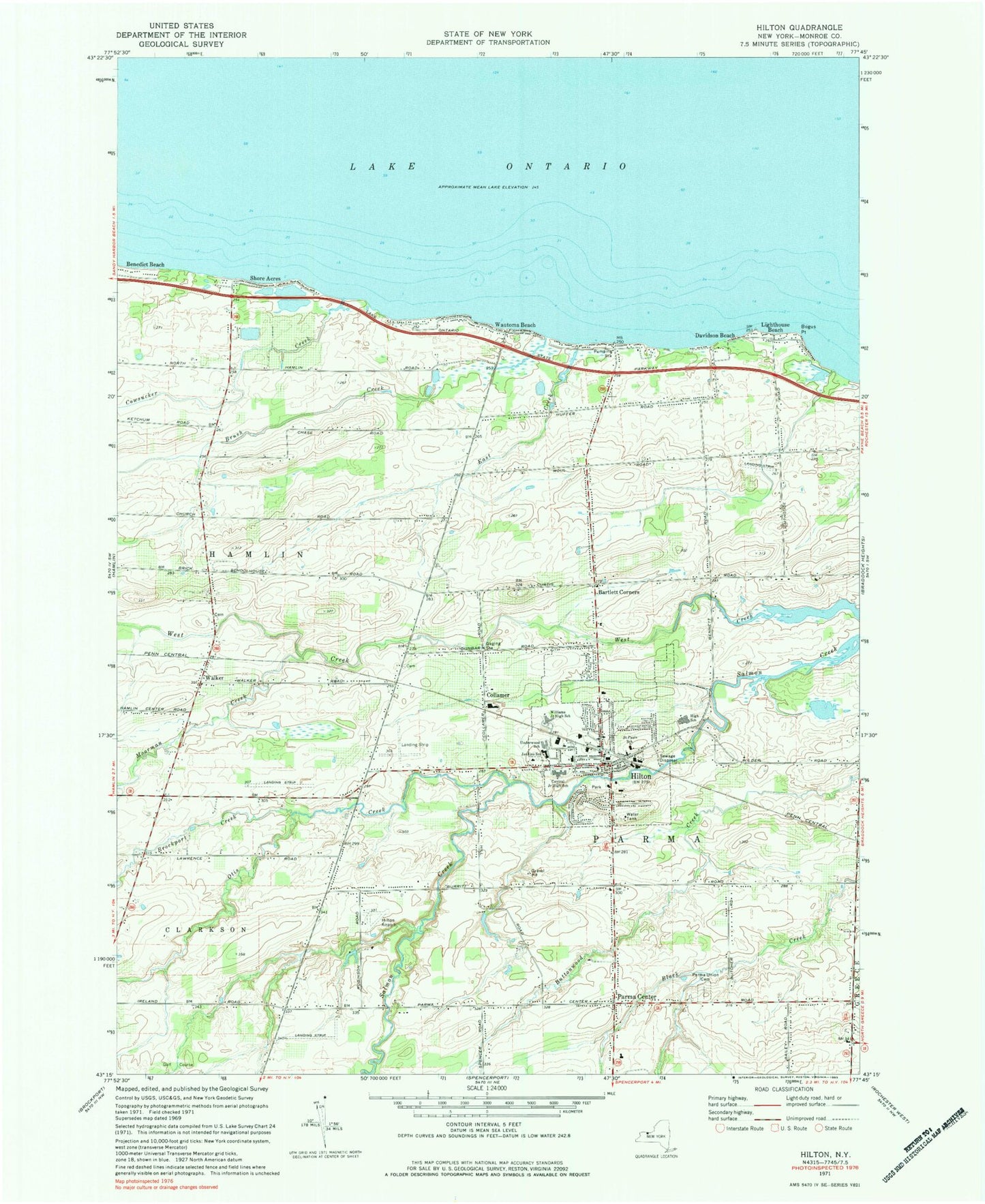 Classic USGS Hilton New York 7.5'x7.5' Topo Map Image