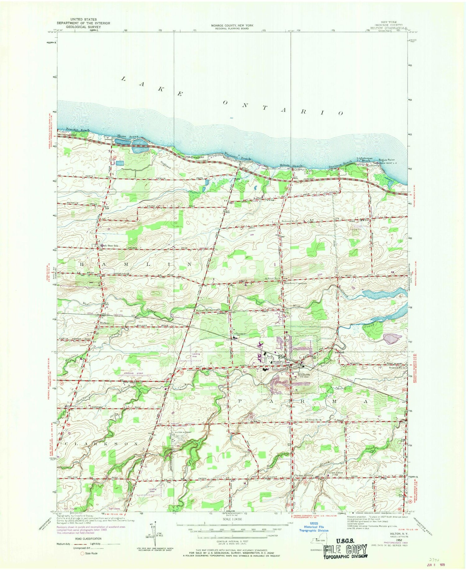 Classic USGS Hilton New York 7.5'x7.5' Topo Map Image