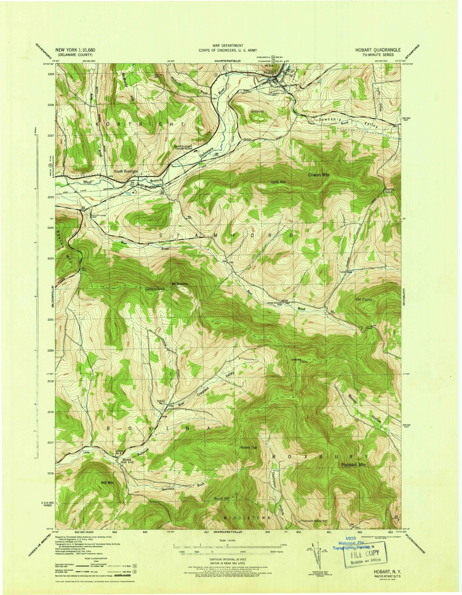 Classic USGS Hobart New York 7.5'x7.5' Topo Map MyTopo Map Store