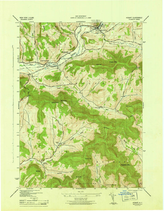 Classic USGS Hobart New York 7.5'x7.5' Topo Map Image