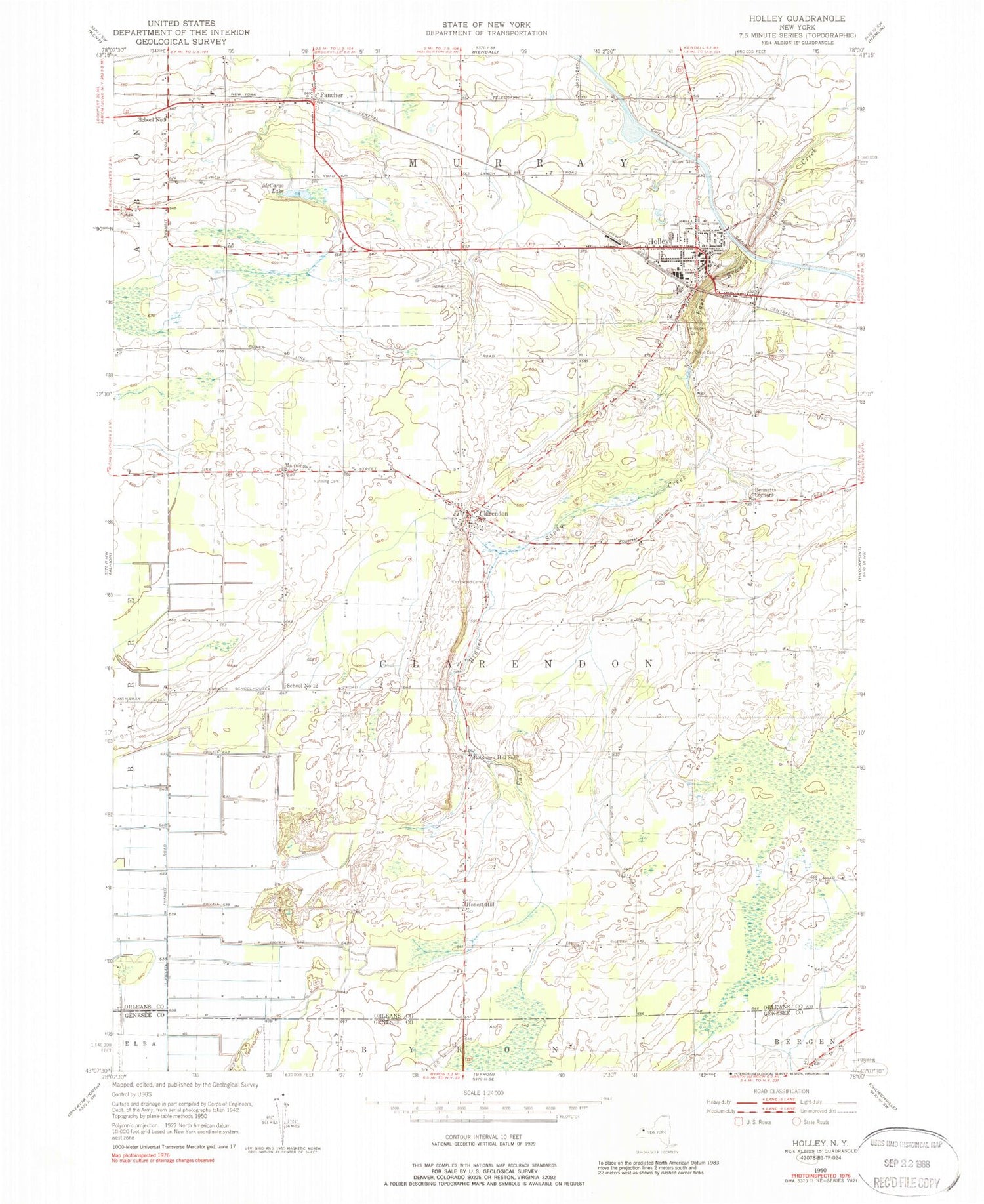 Classic USGS Holley New York 7.5'x7.5' Topo Map Image