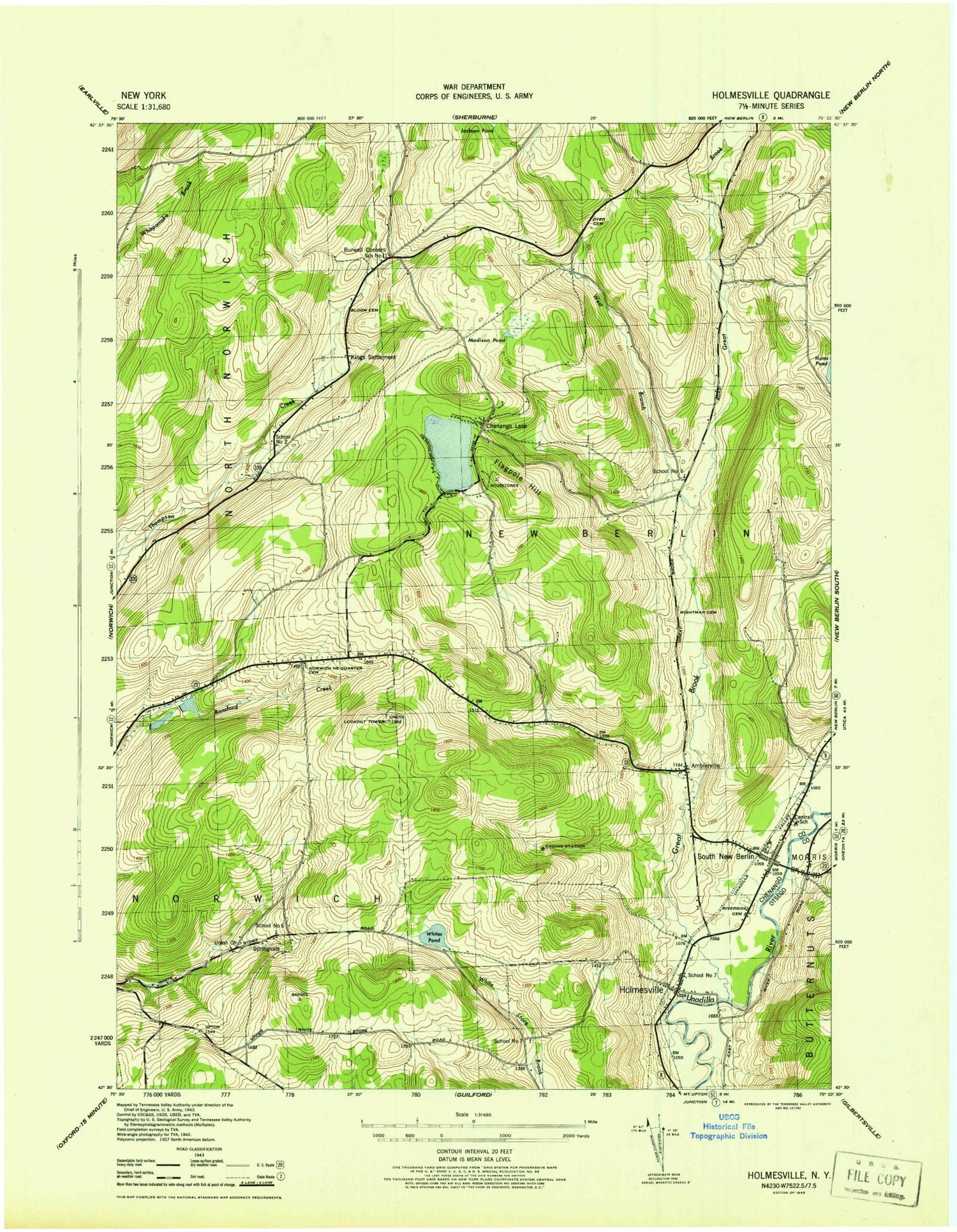 Classic USGS Holmesville New York 7.5'x7.5' Topo Map Image