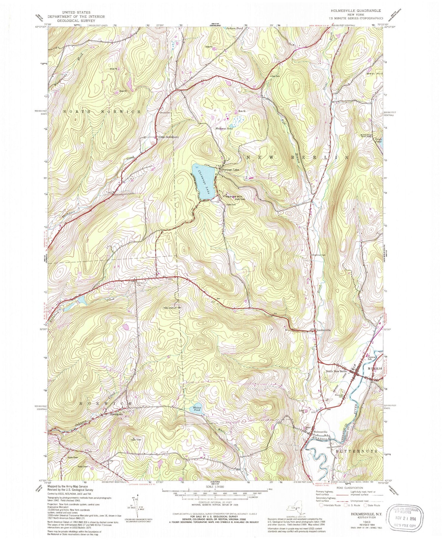 Classic USGS Holmesville New York 7.5'x7.5' Topo Map Image