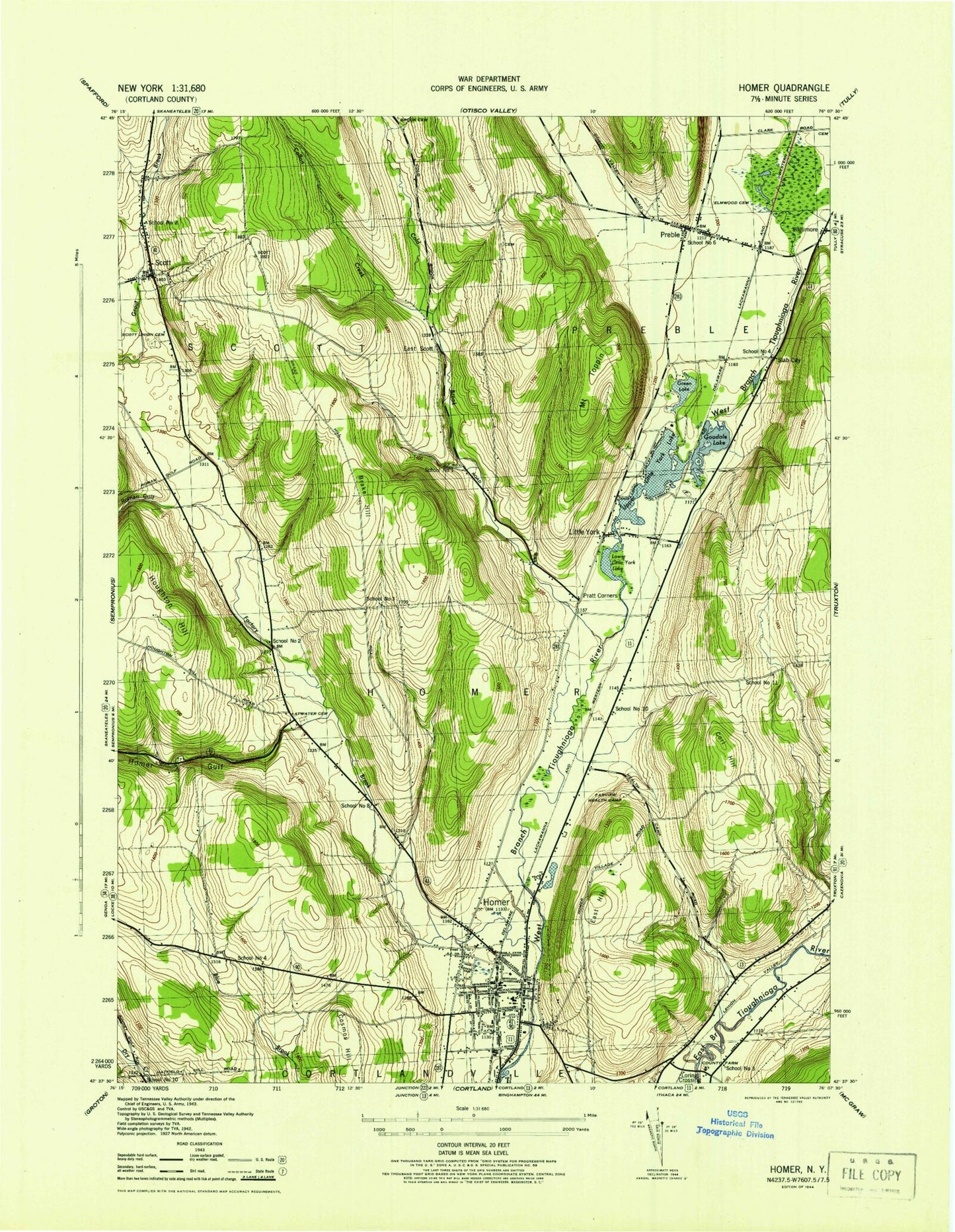 Classic USGS Homer New York 7.5'x7.5' Topo Map Image