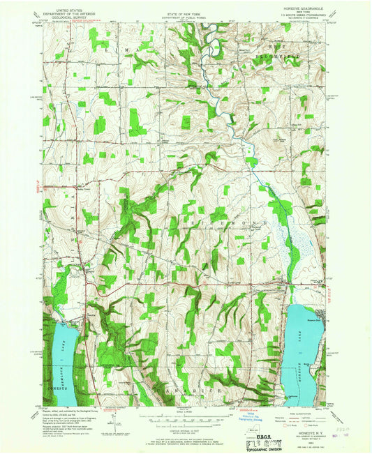Classic USGS Honeoye New York 7.5'x7.5' Topo Map Image