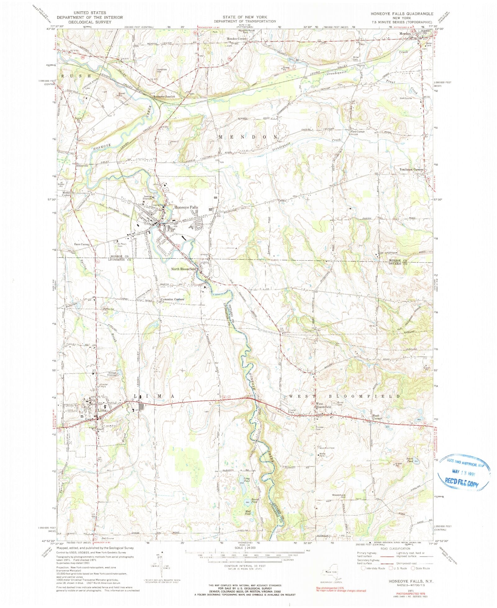Classic USGS Honeoye Falls New York 7.5'x7.5' Topo Map MyTopo Map Store