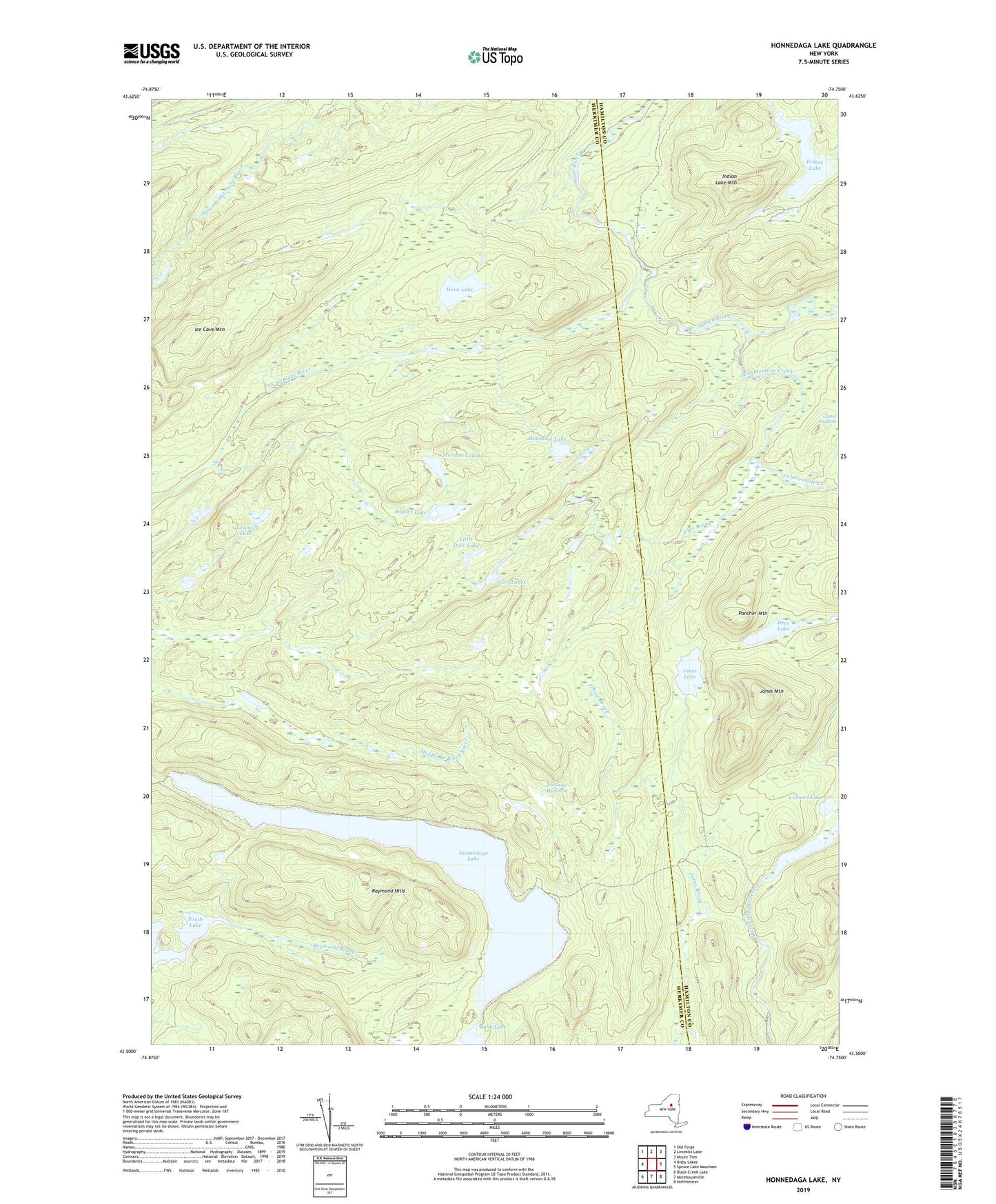 Honnedaga Lake New York US Topo Map Image