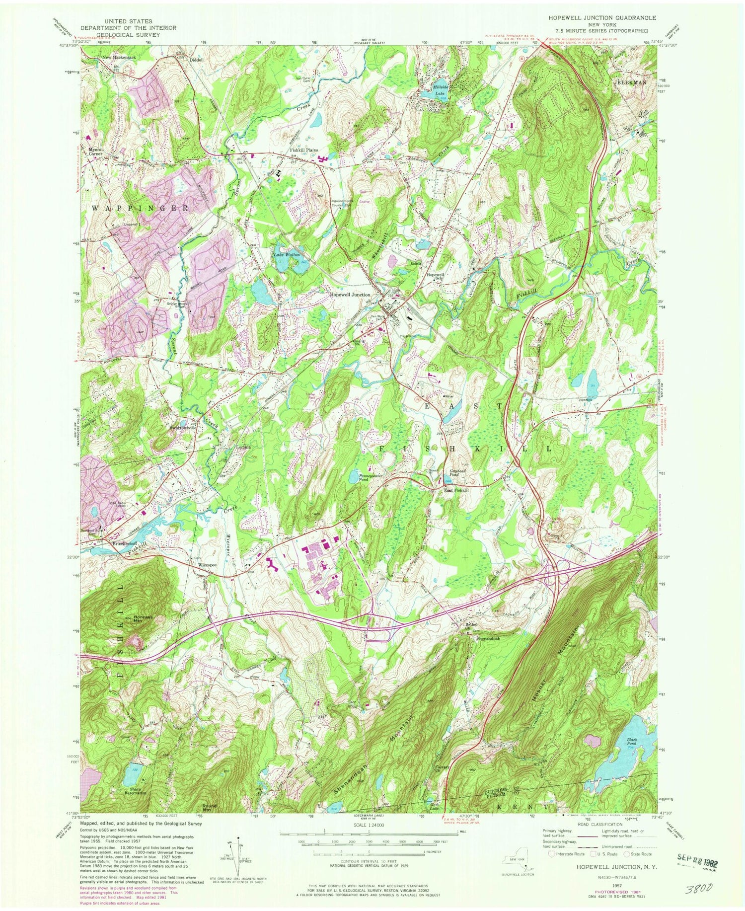 Classic USGS Hopewell Junction New York 7.5'x7.5' Topo Map Image