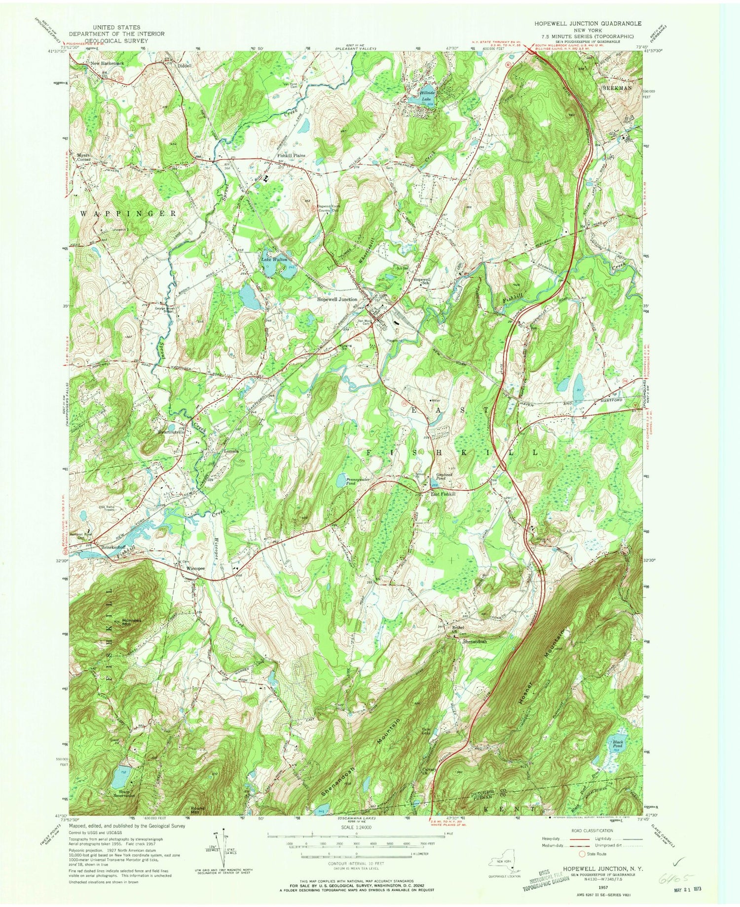 Classic USGS Hopewell Junction New York 7.5'x7.5' Topo Map Image