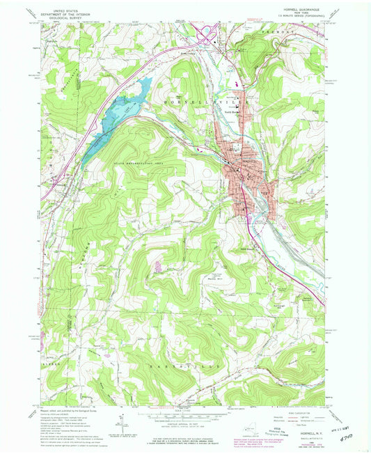 Classic USGS Hornell New York 7.5'x7.5' Topo Map Image