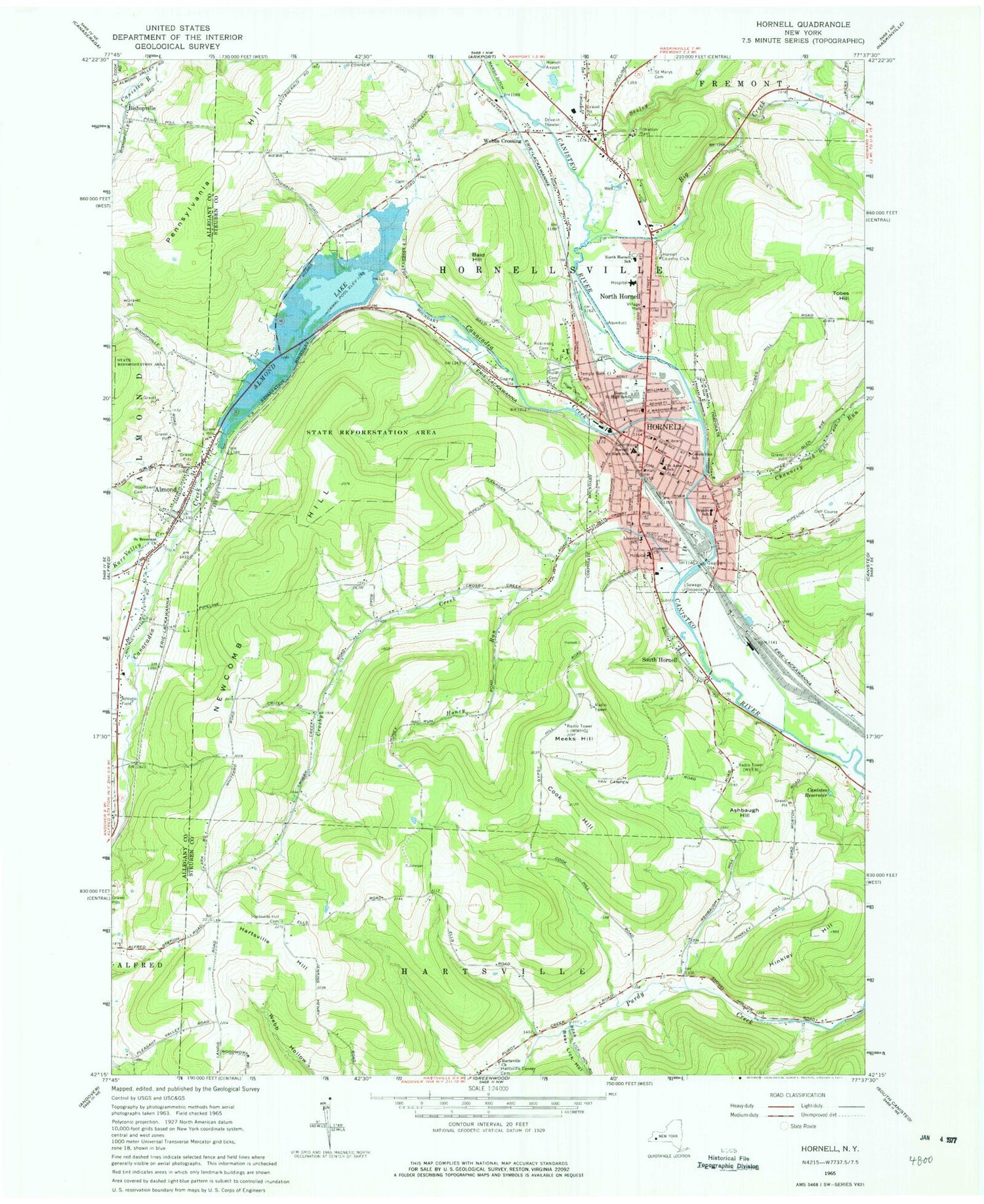 Classic USGS Hornell New York 7.5'x7.5' Topo Map Image