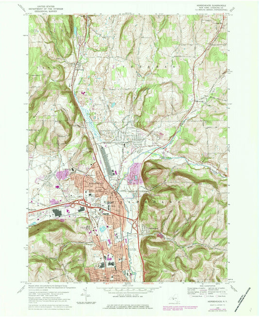 Classic USGS Horseheads New York 7.5'x7.5' Topo Map Image