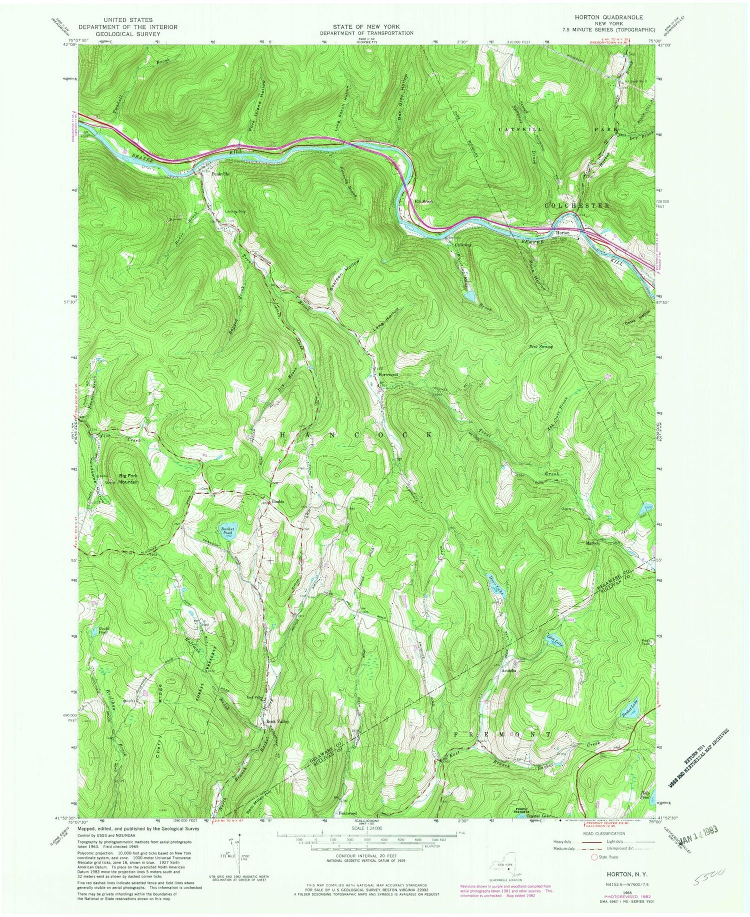 Classic USGS Horton New York 7.5'x7.5' Topo Map Image