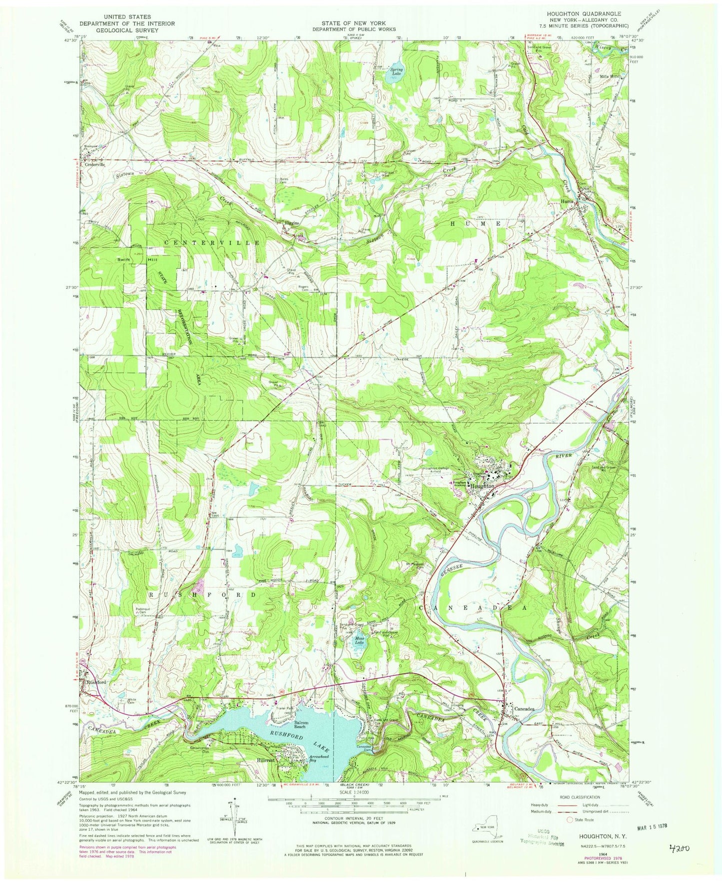 Classic USGS Houghton New York 7.5'x7.5' Topo Map Image