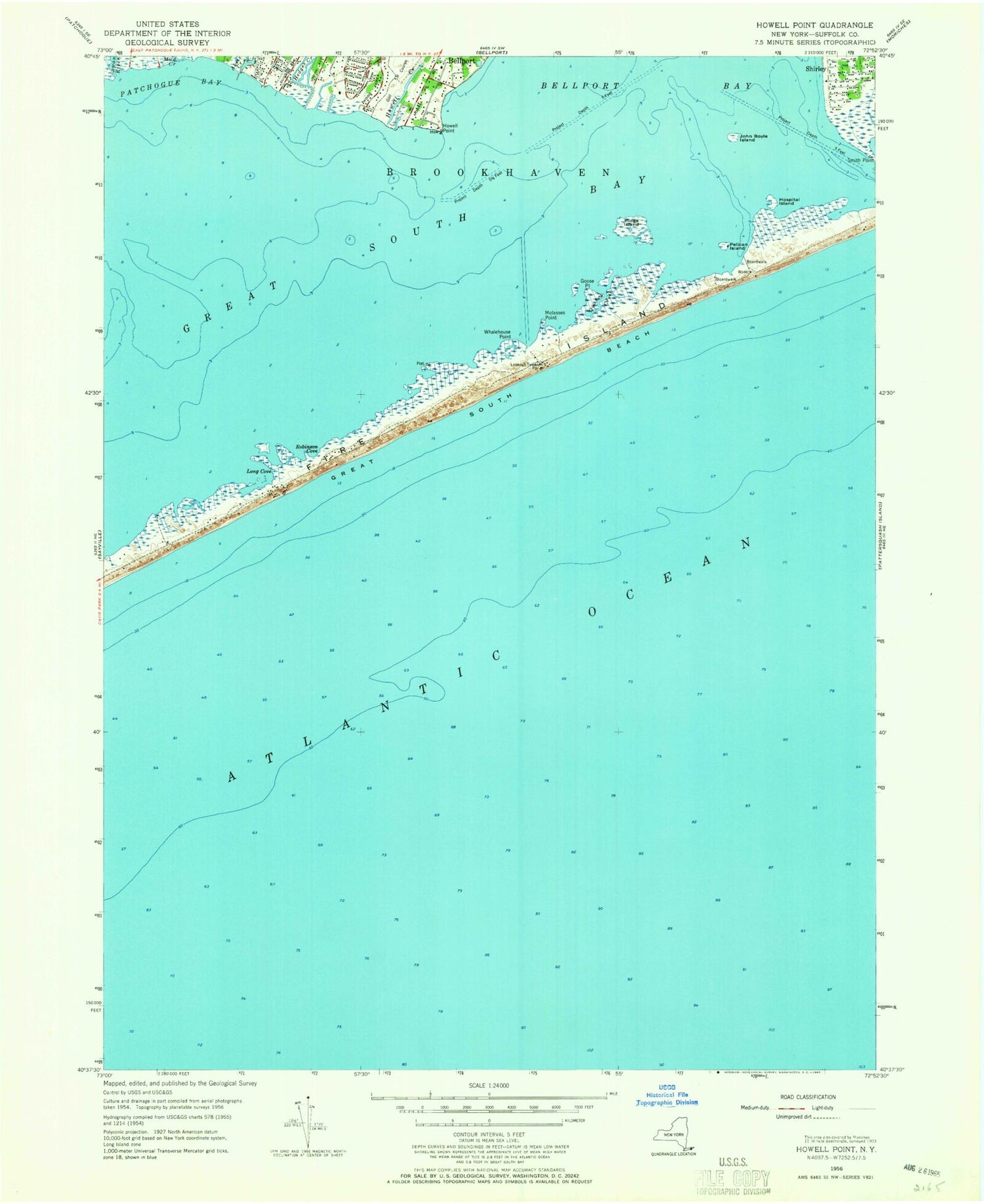 Classic USGS Howells Point New York 7.5'x7.5' Topo Map Image