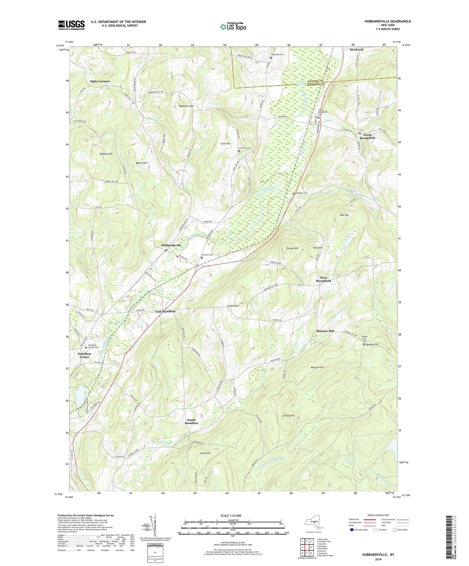 Hubbardsville New York US Topo Map Image