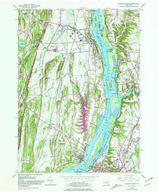 Classic USGS Hudson North New York 7.5'x7.5' Topo Map Image
