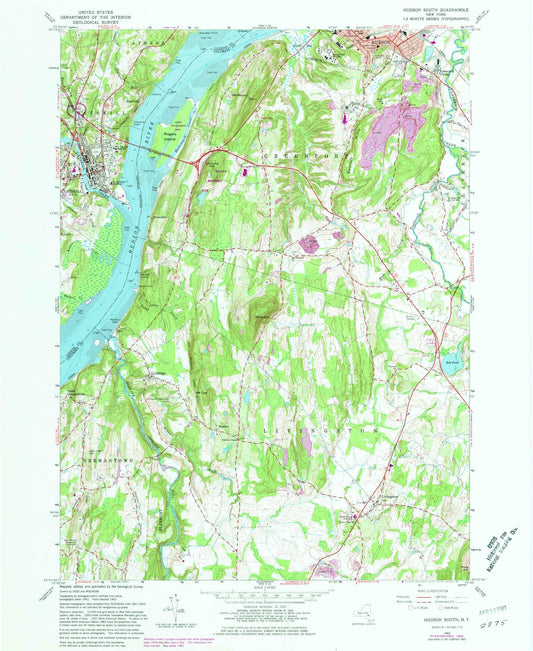 Classic USGS Hudson South New York 7.5'x7.5' Topo Map Image