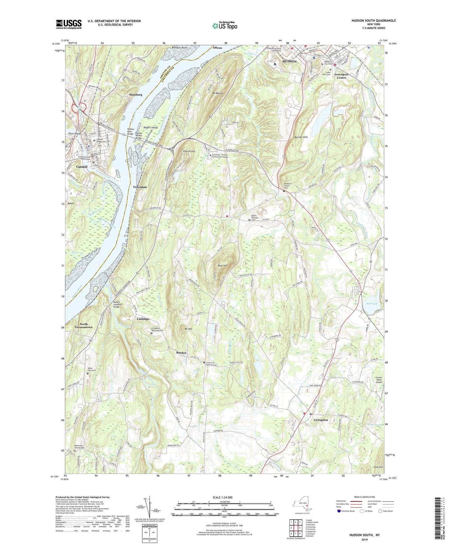 Hudson South New York US Topo Map Image