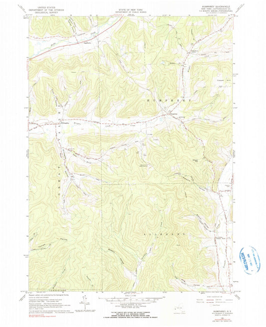 Classic USGS Humphrey New York 7.5'x7.5' Topo Map Image