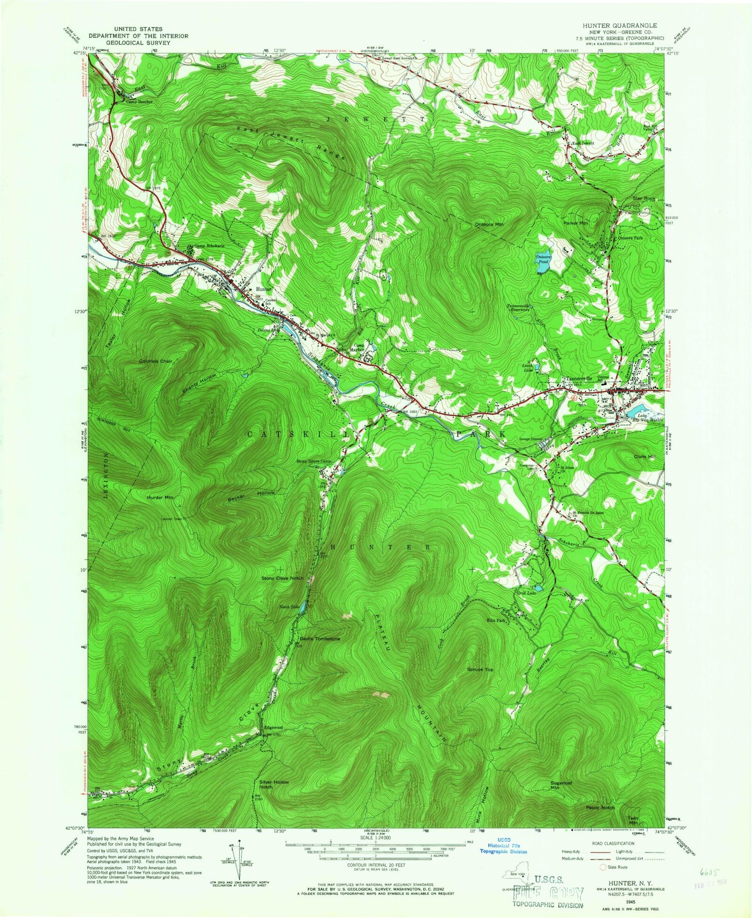 Classic USGS Hunter New York 7.5'x7.5' Topo Map Image