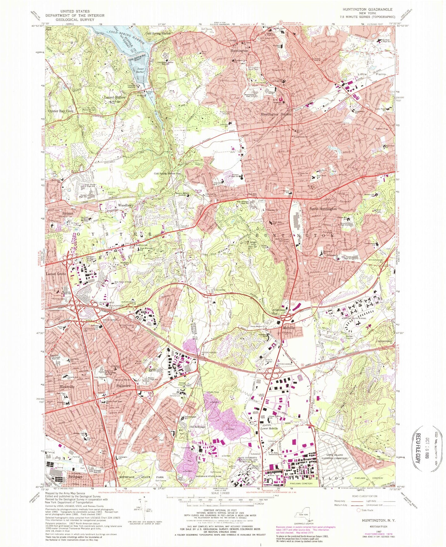 Classic USGS Huntington New York 7.5'x7.5' Topo Map Image