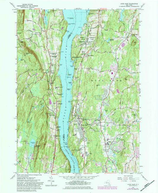 Classic USGS Hyde Park New York 7.5'x7.5' Topo Map Image
