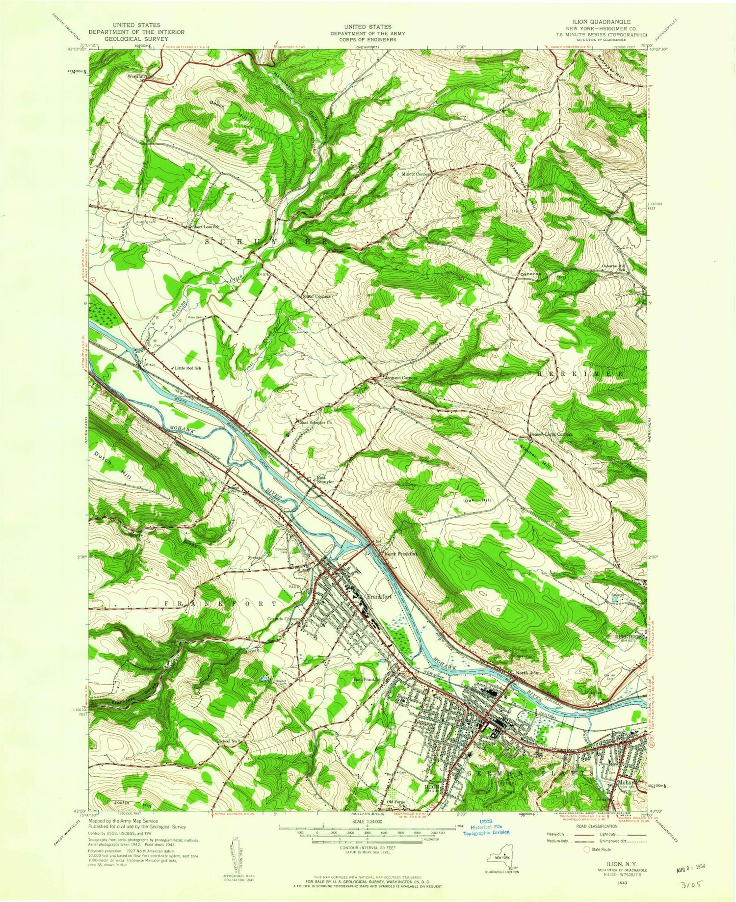 Classic USGS Ilion New York 7.5'x7.5' Topo Map Image