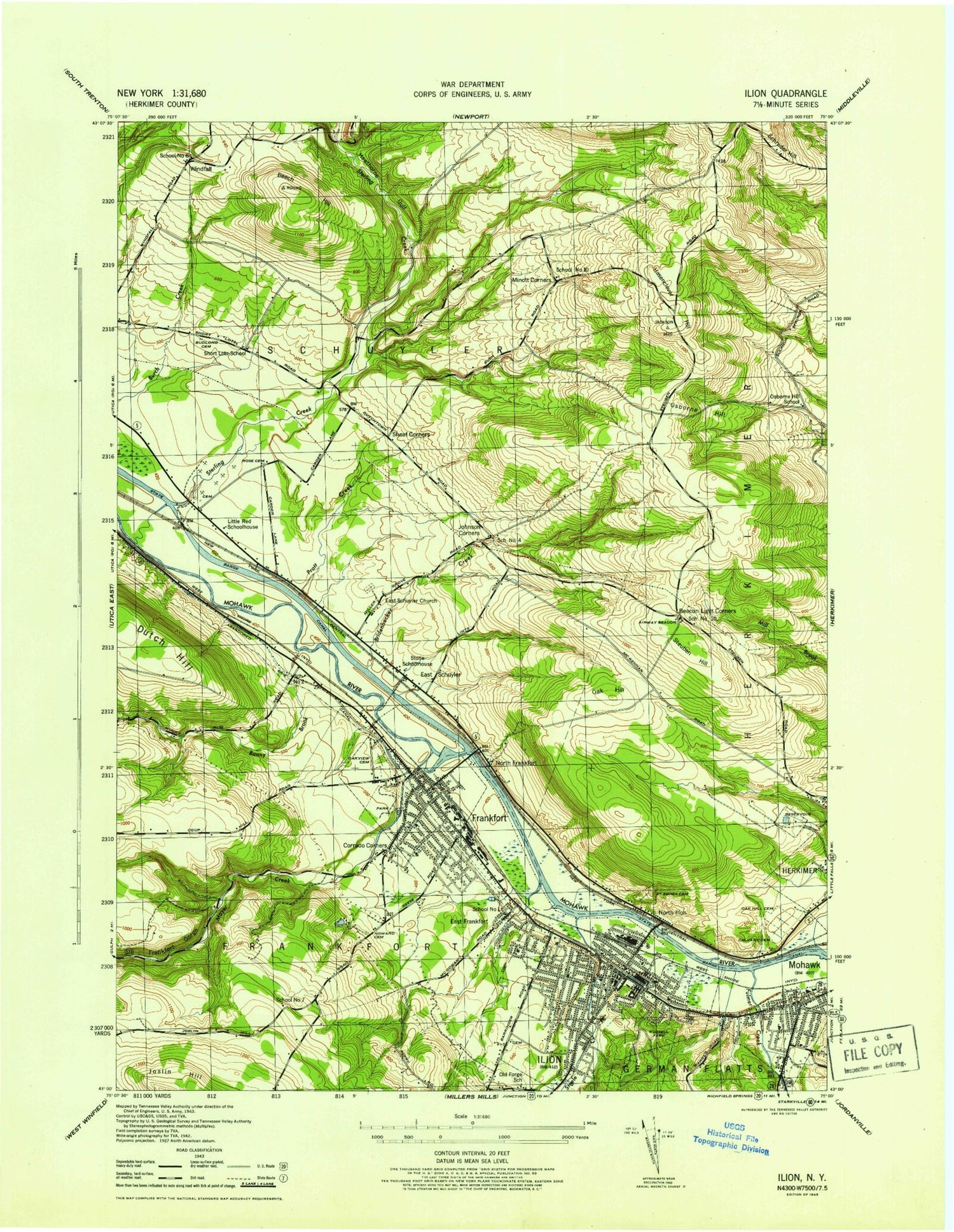 Classic USGS Ilion New York 7.5'x7.5' Topo Map Image