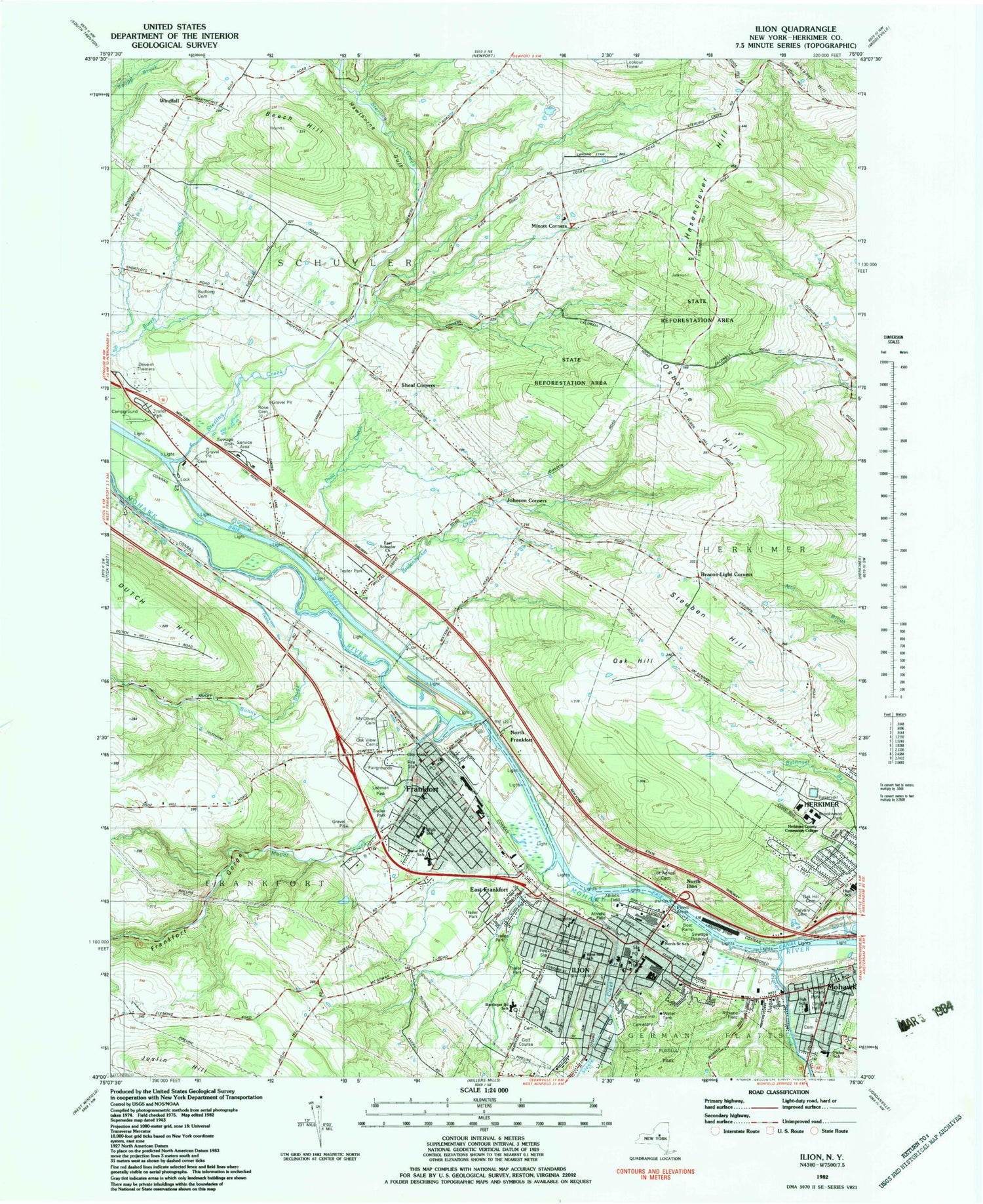 Classic USGS Ilion New York 7.5'x7.5' Topo Map Image