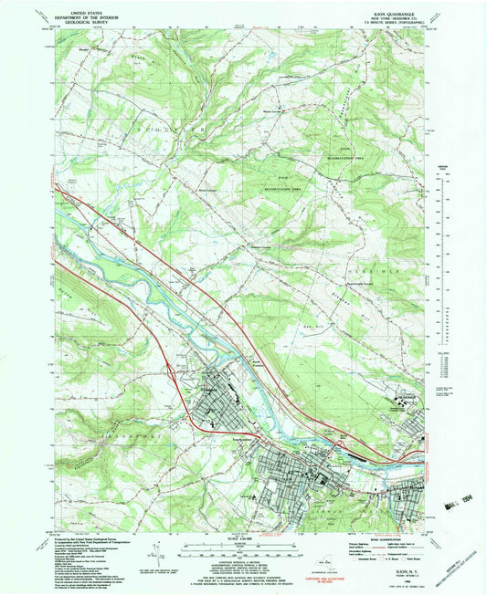 Classic USGS Ilion New York 7.5'x7.5' Topo Map Image