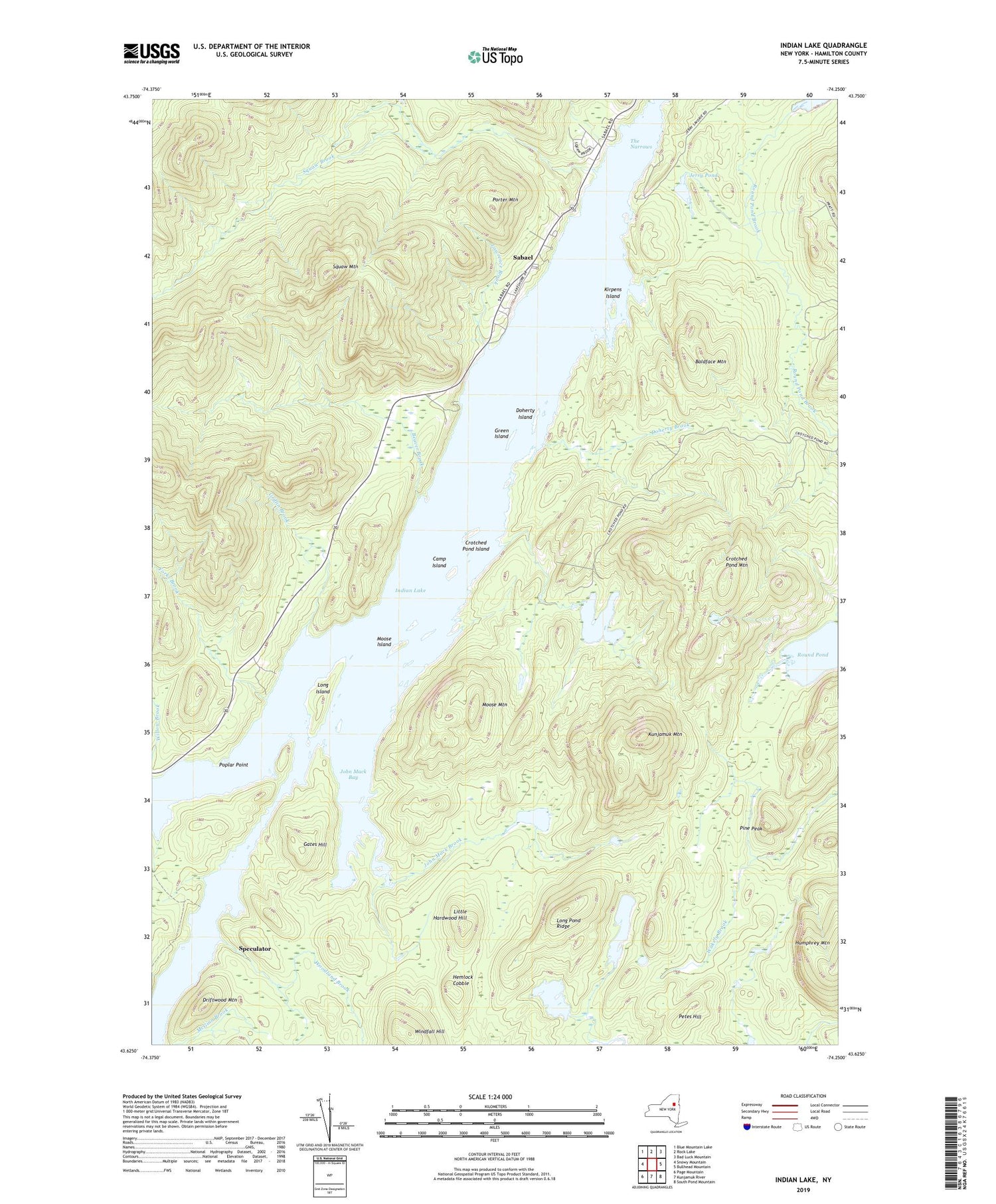 Indian Lake New York US Topo Map Image