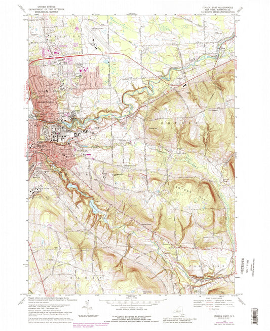 Classic USGS Ithaca East New York 7.5'x7.5' Topo Map Image