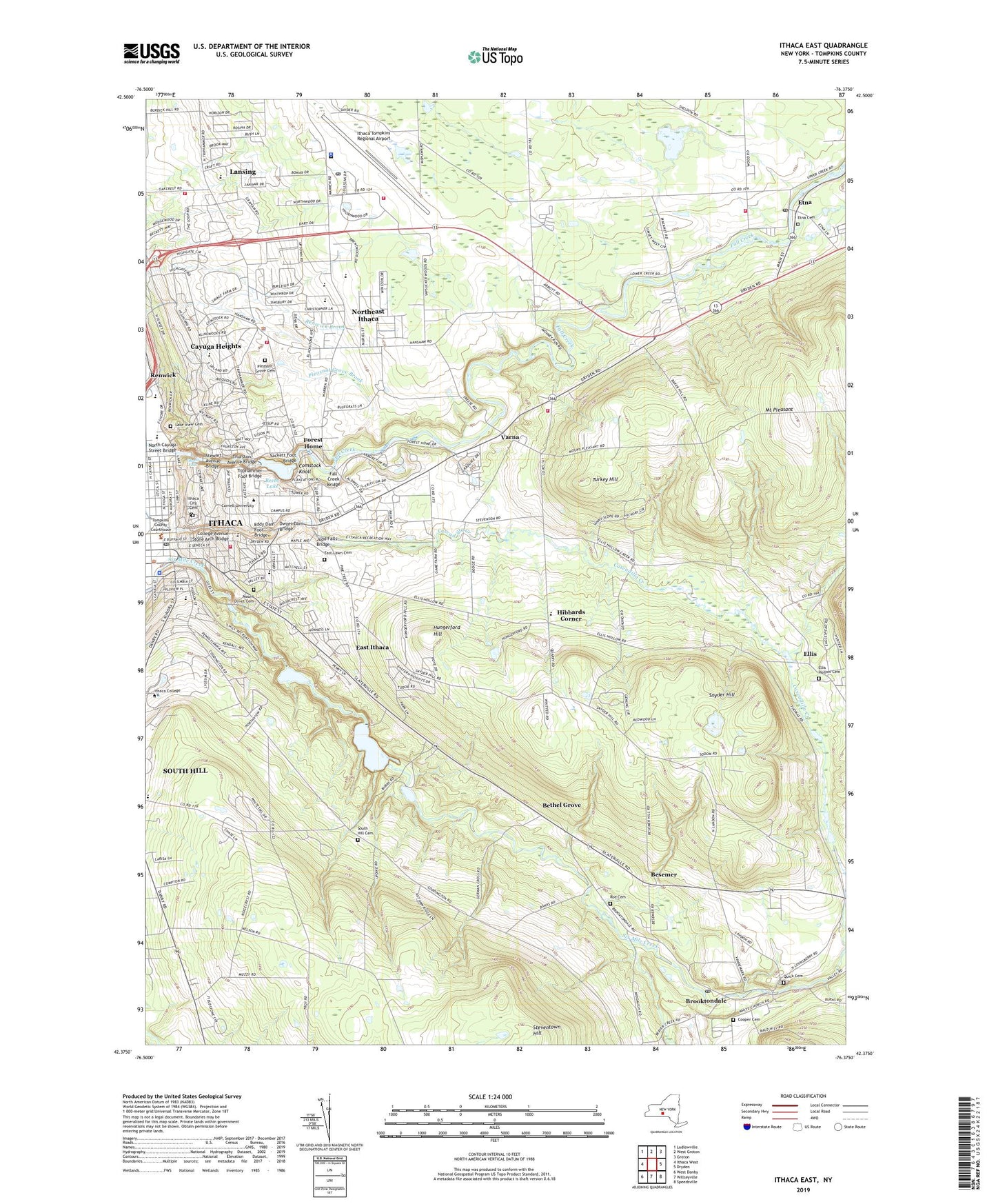 Ithaca East New York US Topo Map Image