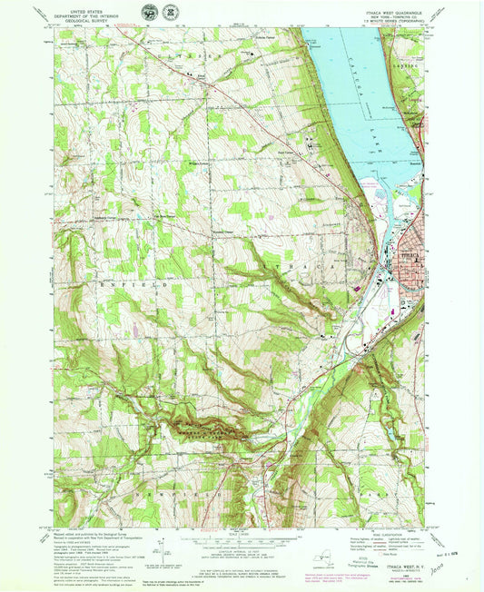 Classic USGS Ithaca West New York 7.5'x7.5' Topo Map Image
