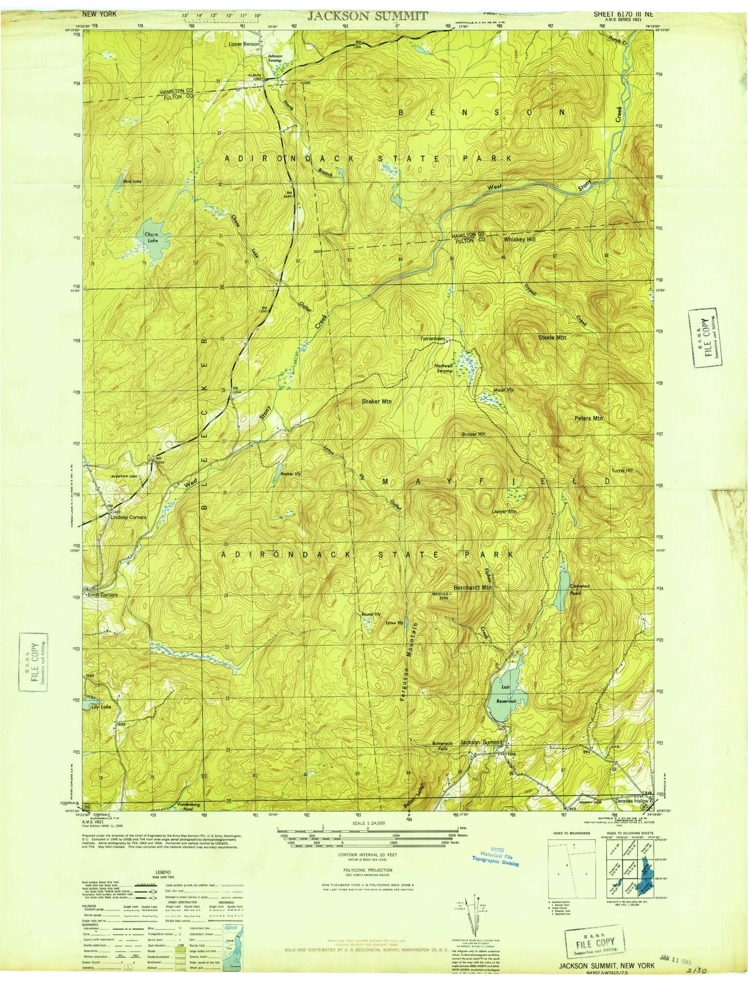 Classic USGS Jackson Summit New York 7.5'x7.5' Topo Map Image