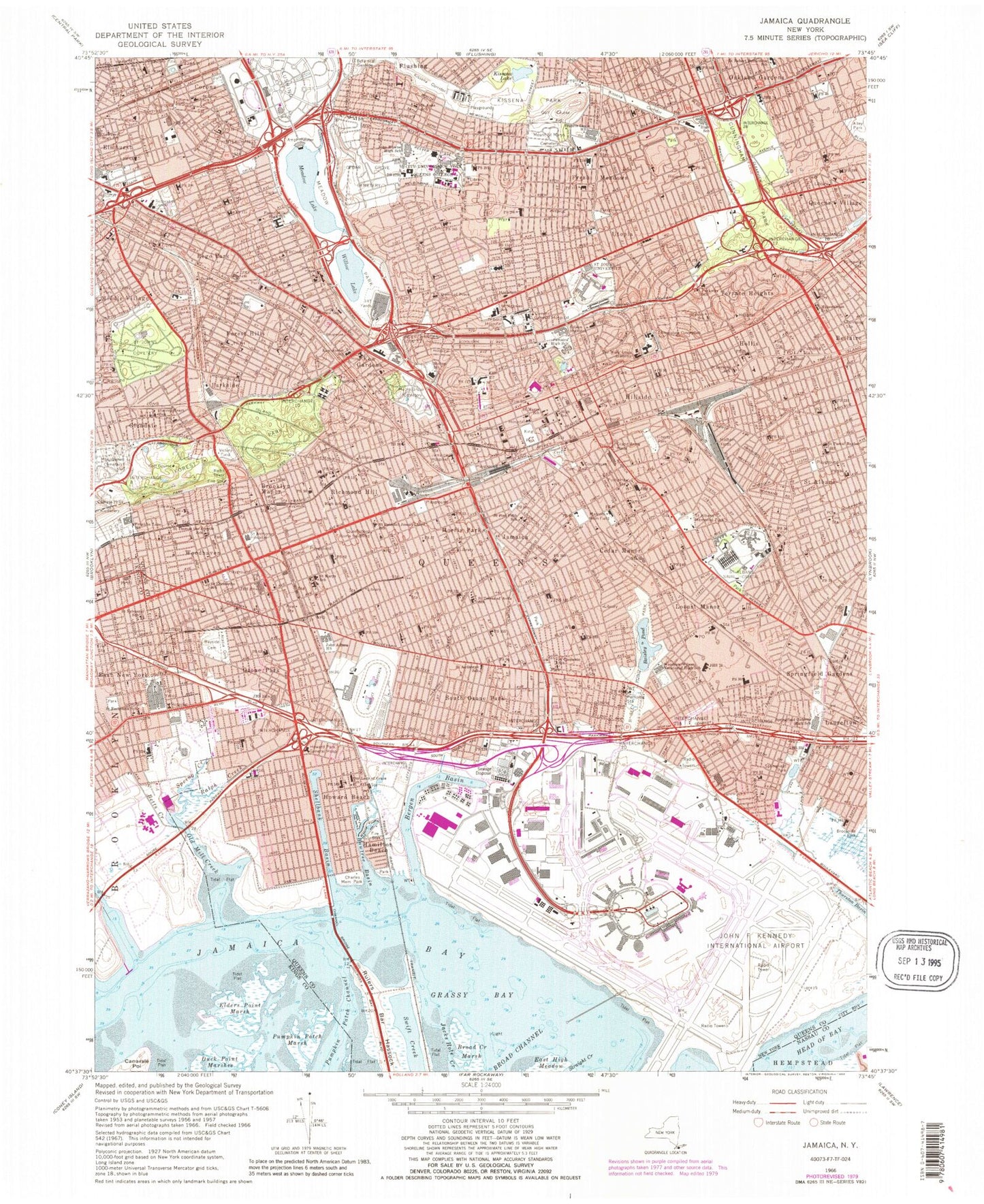 Classic USGS Jamaica New York 7.5'x7.5' Topo Map Image