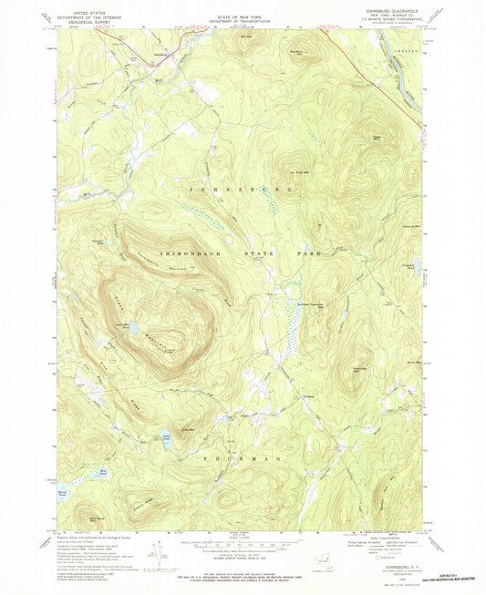 Classic USGS Johnsburg New York 7.5'x7.5' Topo Map Image