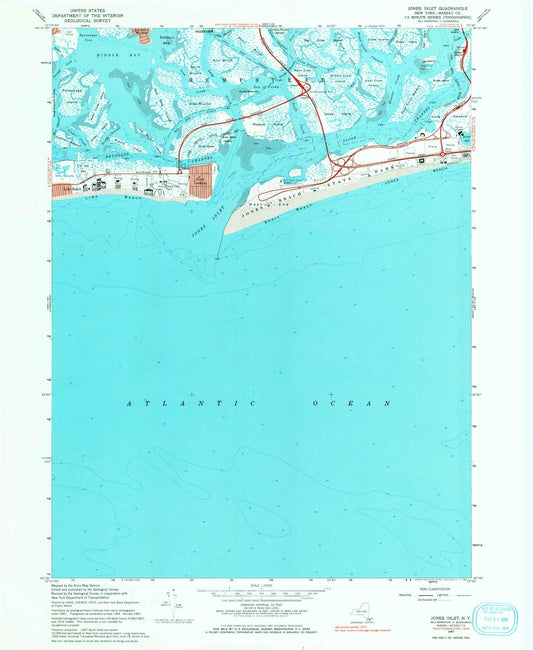 Classic USGS Jones Inlet New York 7.5'x7.5' Topo Map Image