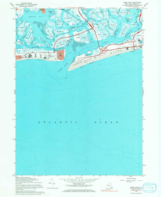 Classic USGS Jones Inlet New York 7.5'x7.5' Topo Map Image