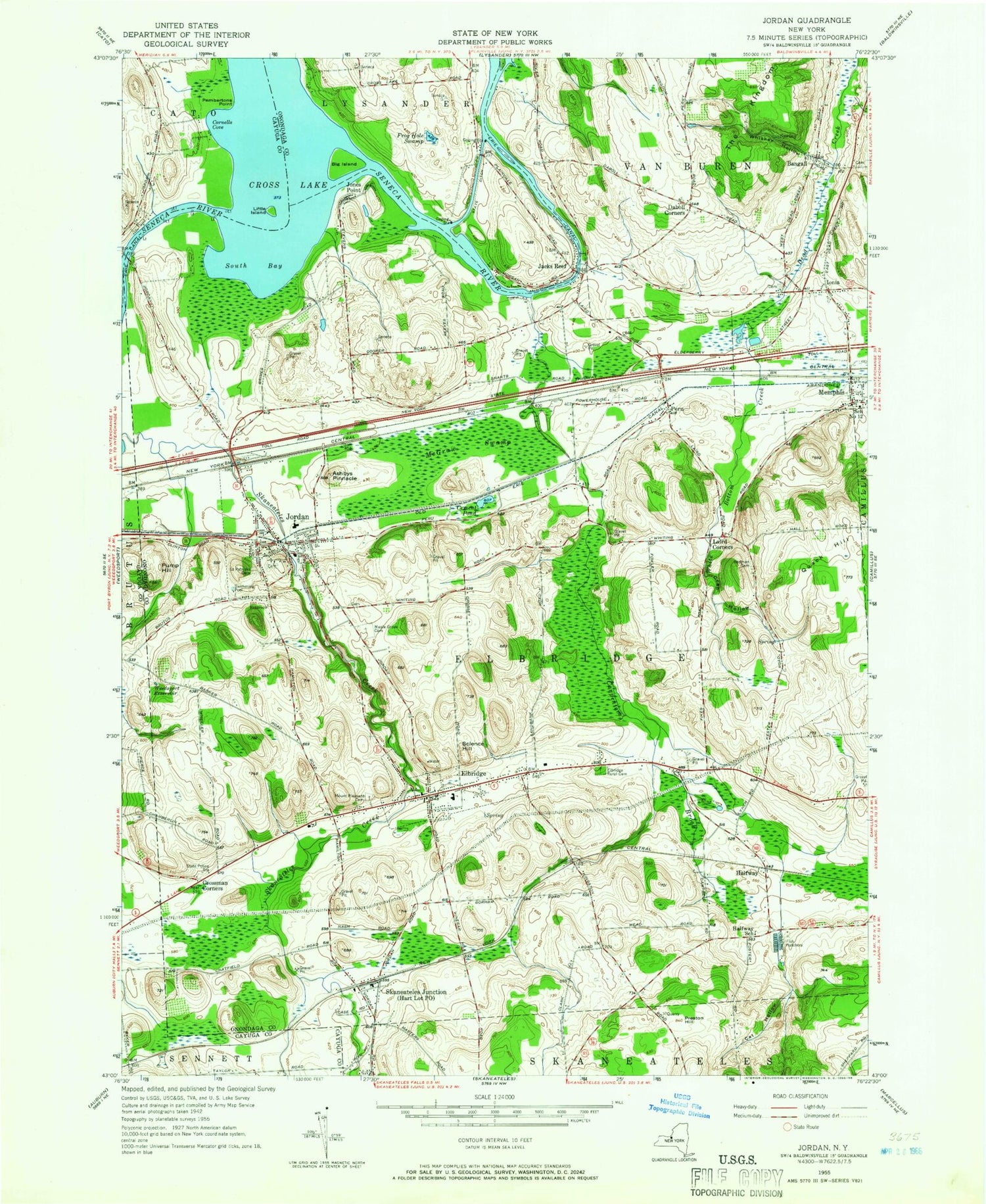 Classic USGS Jordan New York 7.5'x7.5' Topo Map Image
