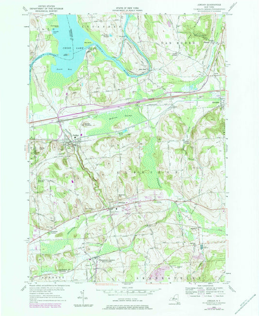 Classic USGS Jordan New York 7.5'x7.5' Topo Map Image