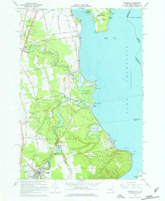 Classic USGS Keeseville New York 7.5'x7.5' Topo Map Image