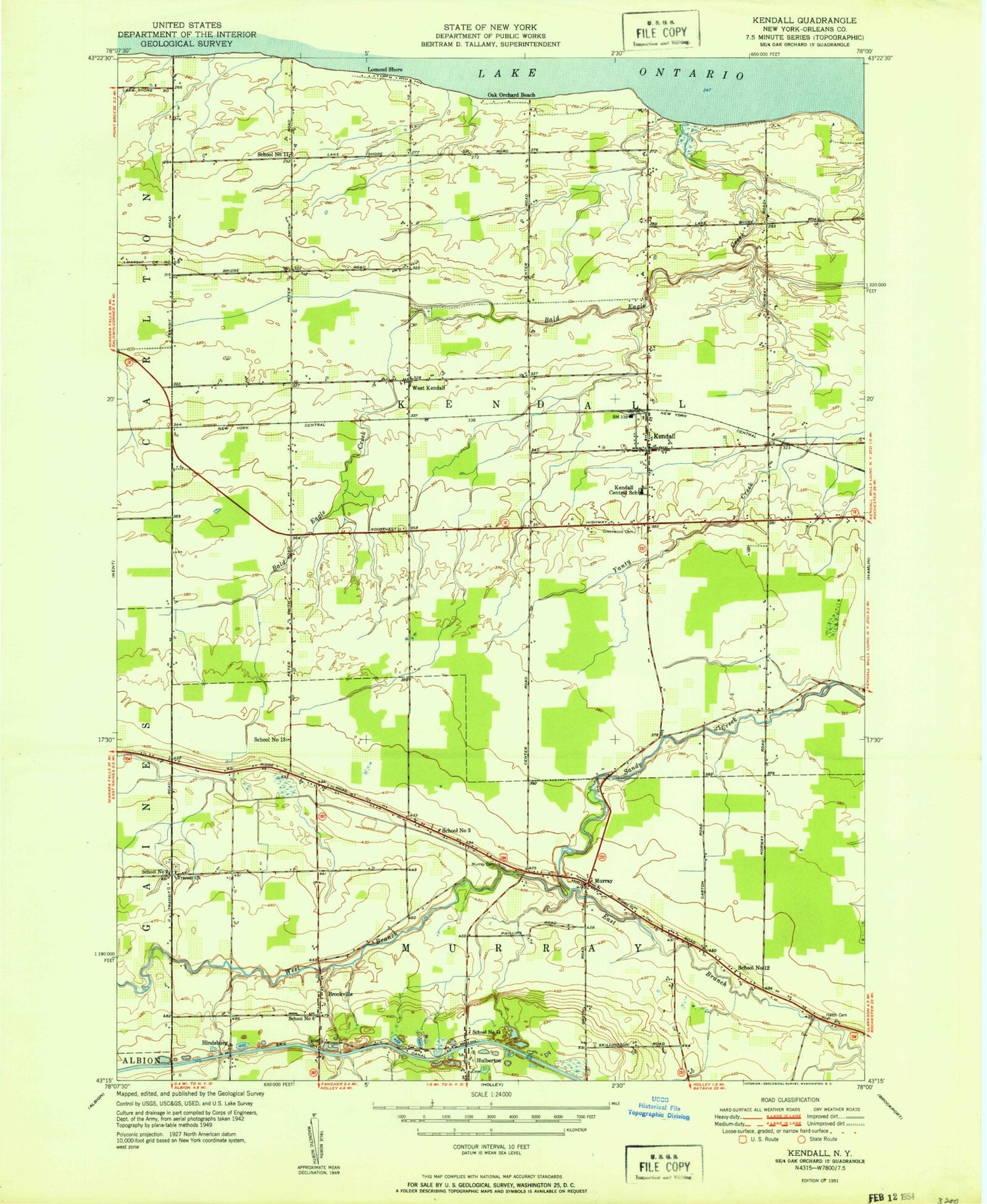 Classic USGS Kendall New York 7.5'x7.5' Topo Map Image
