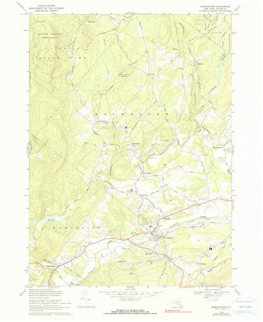 Classic USGS Kerhonkson New York 7.5'x7.5' Topo Map Image